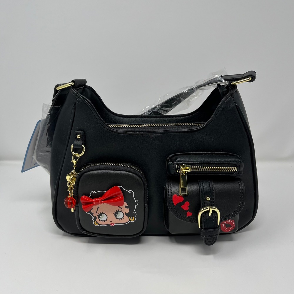 Betty Boop Utility Shoulder Bag Black Red Y2K Style Cherry Charm NWT